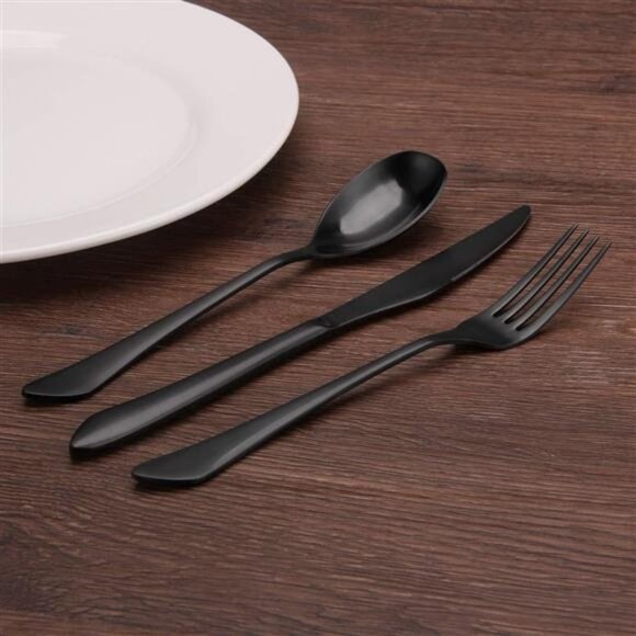 Matte Black Silverware Set, 40-Piece Stainless Steel Flatware Set Service for 8 - Picture 5 of 7